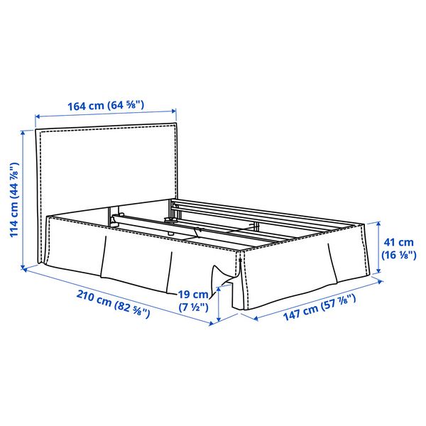 TÄRNKULLEN Каркас кровати с обивкой - Vissle бежевый 140x200 см - схема-чертеж с размерами