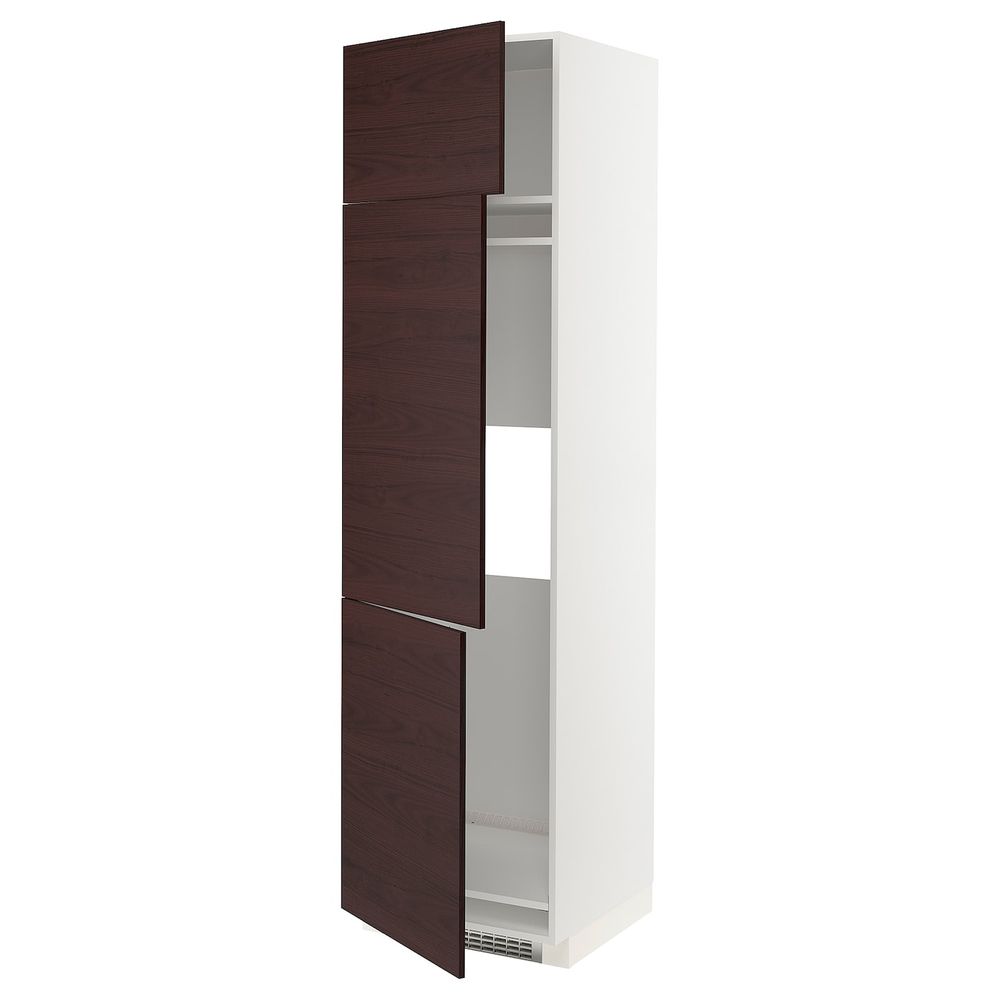 Высокий шкаф для холодильника или морозильника, с 3 дверями, белый Аскерсунд/темно-коричневый под ясень 60x60x220 см IKEA METOD - фото 1