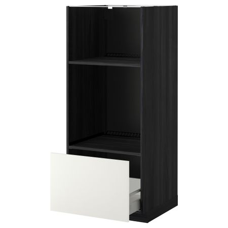 Высокий шкаф с ящиком для духовки/СВЧ МЕТОД / МАКСИМЕРА, черный, Хэггеби белый (60x60x140 см)
