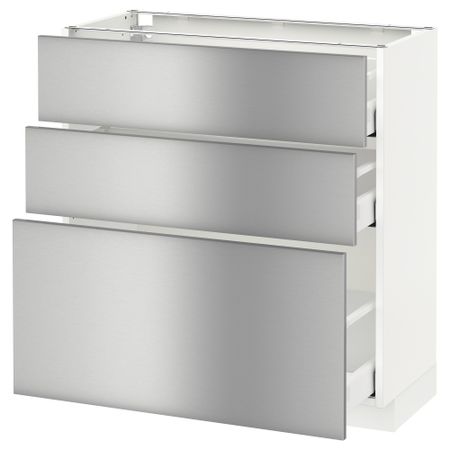 Напольный шкаф с 3 ящиками МЕТОД / МАКСИМЕРА, белый, Гревста нержавеющ сталь