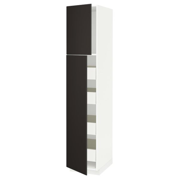 Высокий шкаф/2дверцы/4ящика, белый/Кунгсбакка антрацит 40x60x200 см IKEA МЕТОД / ФОРВАРА 593.838.17 - фото 1