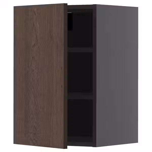 METOD Навесной шкаф с полками - черно-серый/Sinarp коричневый 40x60 см - фото 1