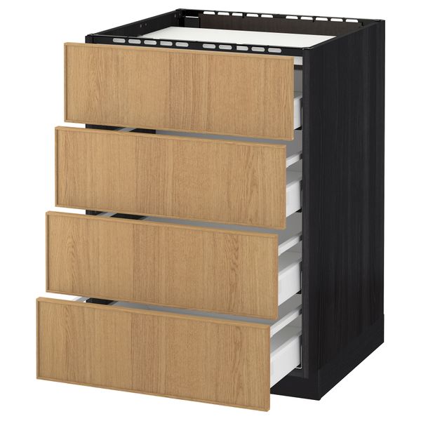 Напольный шкаф, 4 фронтальных панели, 4 ящика МЕТОД / МАКСИМЕРА, черный, Экестад дуб - схема-чертеж с размерами