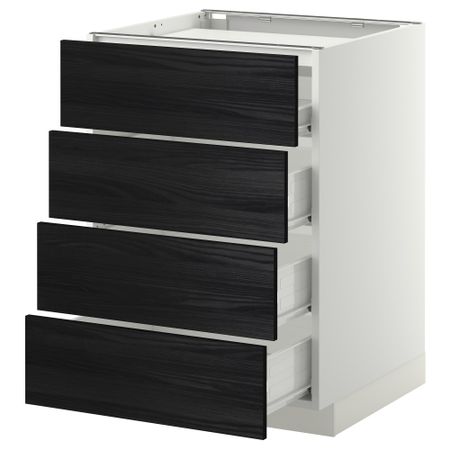 Напольный шкаф, 4 фронтальных панели, 4 ящика МЕТОД / ФОРВАРА, белый, Тингсрид черный