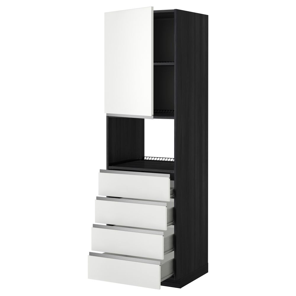 Высокий шкаф для духовки, дверца, 4 ящика МЕТОД / ФОРВАРА, черный, Нодста белый - фото 1