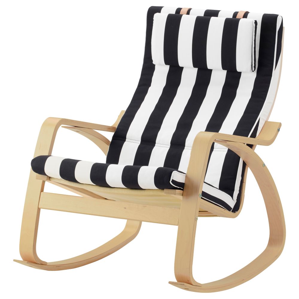 Кресло-качалка ПОЭНГ, березовый шпон, Стенли черный/белый - фото 1