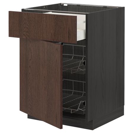 Напольный шкаф с проволочной корзиной, ящик, дверью, 60x60 cm IKEA METOD МЕТОД, MAXIMERA МАКСИМЕРА 994.633.79