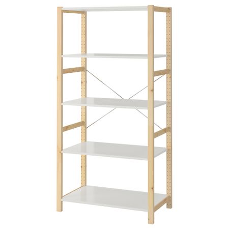Стеллаж, сосна, металлический белый, 89x50x179 см IKEA IVAR ИВАР 095.535.05