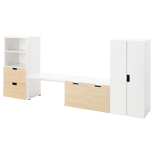 Комбинация для хранения со скамьей СТУВА, белый, береза (300x50x128 см) - фото 1
