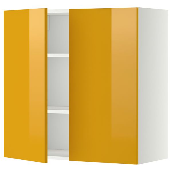 Навесной шкаф с полками, 2 дверцы МЕТОД, белый, Ерста желтый - схема-чертеж с размерами