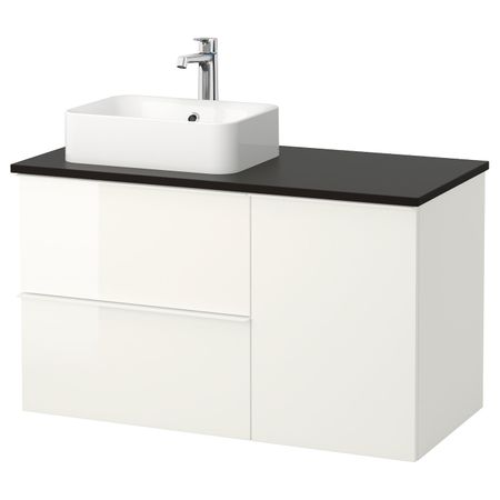 Шкаф с раковиной 45x32 см, глянцевый белый/антрацит БРОГРУНД смеситель 102x49x72 см IKEA ГОДМОРГОН/ТОЛКЕН / ХОРВИК 393.256.06