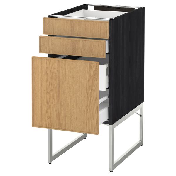 Напольный шкаф 3 фронтальных панели, 2 нижних, 2 средних ящика МЕТОД / МАКСИМЕРА, черный, Экестад дуб - схема-чертеж с размерами