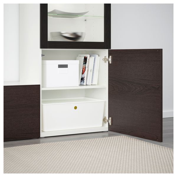 Шкаф для ТВ, комбинированный, стекляные дверцы БЕСТО, белый, Инвикен черно-коричневый прозрачное стекло (240x40x128 см) - фото 3