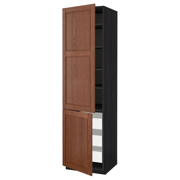 Высокий шкаф + полки, 3 ящика, 2 дверцы МЕТОД / МАКСИМЕРА, черный, Филипстад коричневый - схема-чертеж с размерами