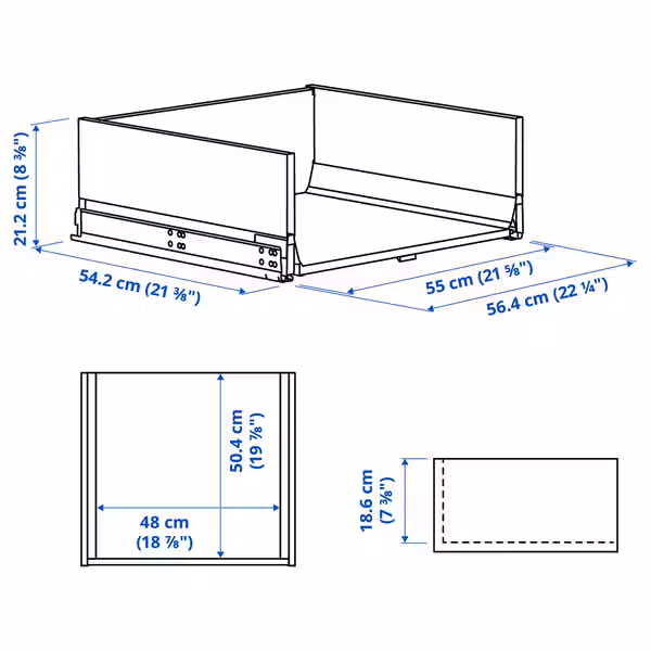 KNIVSHULT Ящик, высокий - темно-серый 60x60 см - схема-чертеж с размерами
