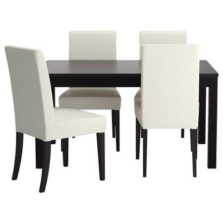 Стол и 4 стула БЬЮРСТА / ХЕНРИКСДАЛЬ, черно-коричневый, Гобо белый (140 см)