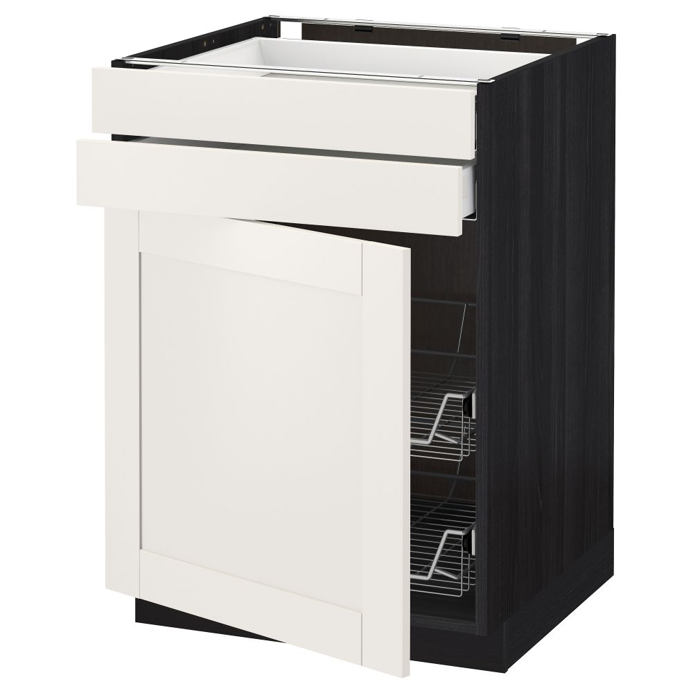 Напольный шкаф, дверца, 2 ящика, проволочных корзин МЕТОД / МАКСИМЕРА, черный, Сэведаль белый - схема-чертеж с размерами