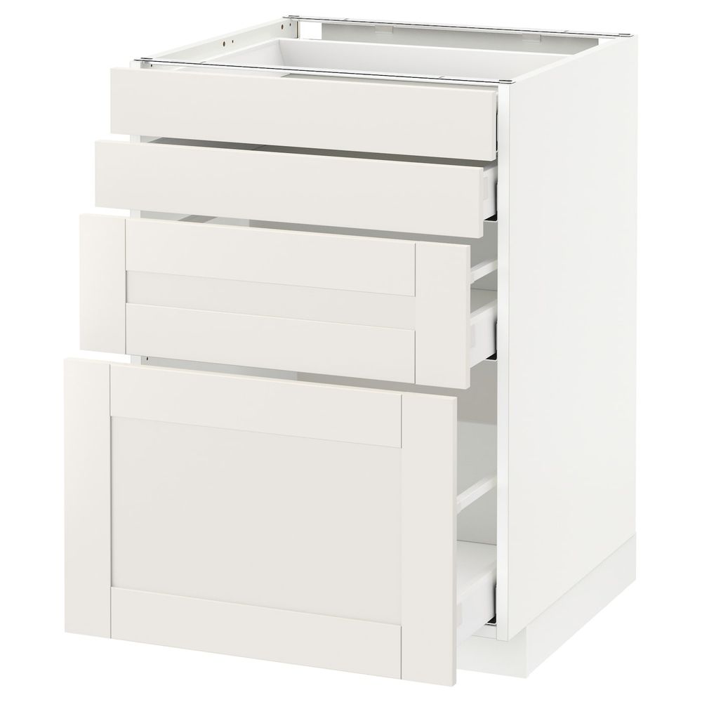 Напольный шкаф 4 фронтальных панели, 4 ящика, белый/Сэведаль белый 60x60 см IKEA METOD МЕТОД / MAXIMERA МАКСИМЕРА 892.385.41 - фото 1