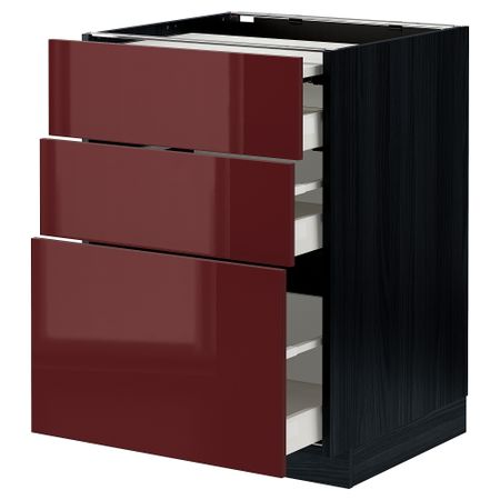 Напольный шкаф с выдвижной панелью, 3 ящиками, 60x60 cm IKEA METOD МЕТОД, MAXIMERA МАКСИМЕРА 794.338.97