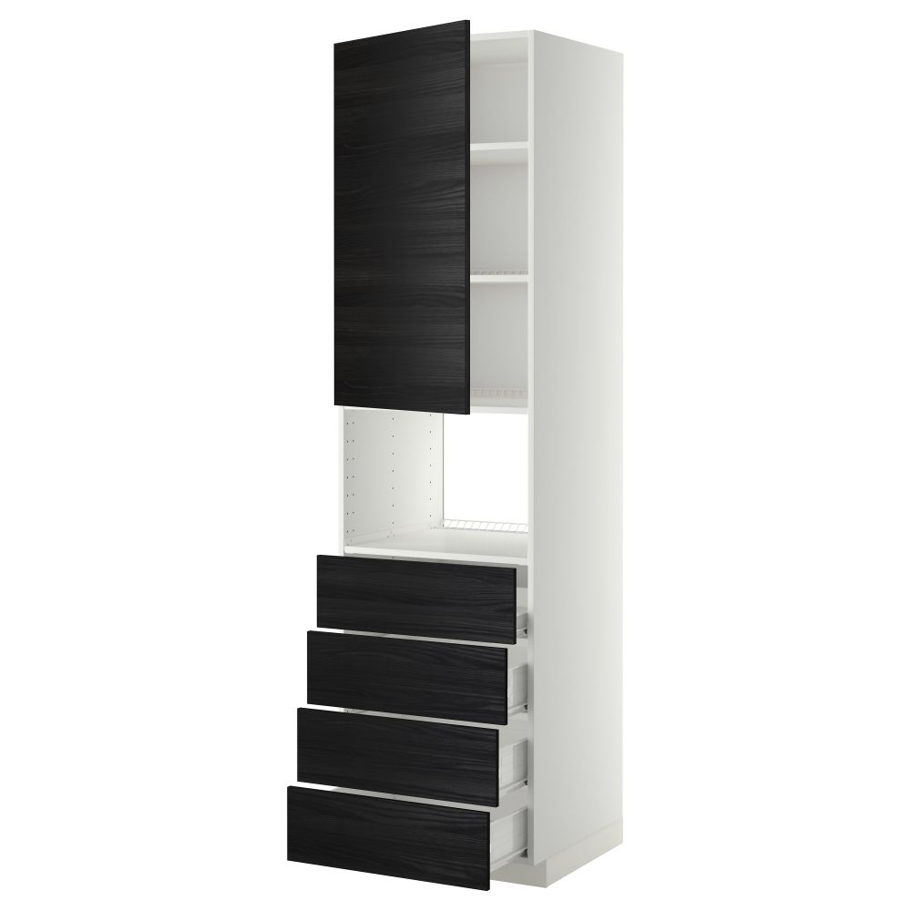 Высокий шкаф для духовки, дверца, 4 ящика МЕТОД / ФОРВАРА, белый, Тингсрид черный - фото 1