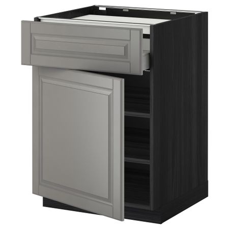 Напольный шкаф для варочной панели, ящик, полка, дверцы МЕТОД / МАКСИМЕРА, черный, Будбин серый (60x60 см)