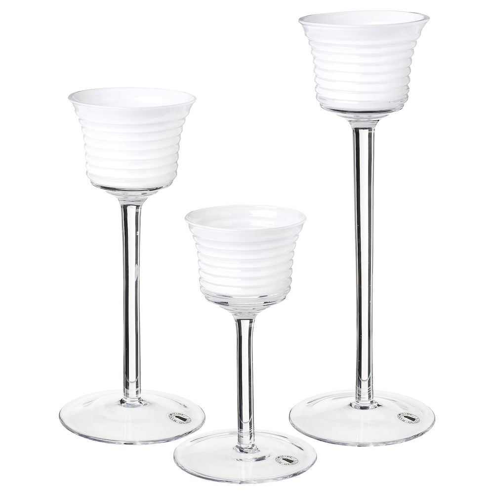 Подсвечник для греющей свечи, 3 шт, прозрачное стекло/стекло белый IKEA INBJUDEN ИНБЬЮДЕН 404.913.36 - фото 1