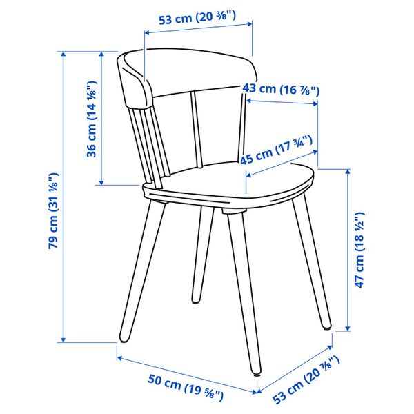 Стул, желтый IKEA OMTÄNKSAM ОМТЭНКСАМ 904.694.13 - схема-чертеж с размерами