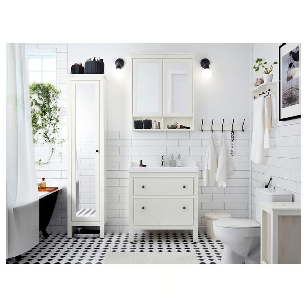 HEMNES Высокий шкаф с зеркальной дверцей - белый 49x31x200 см - схема-чертеж с размерами