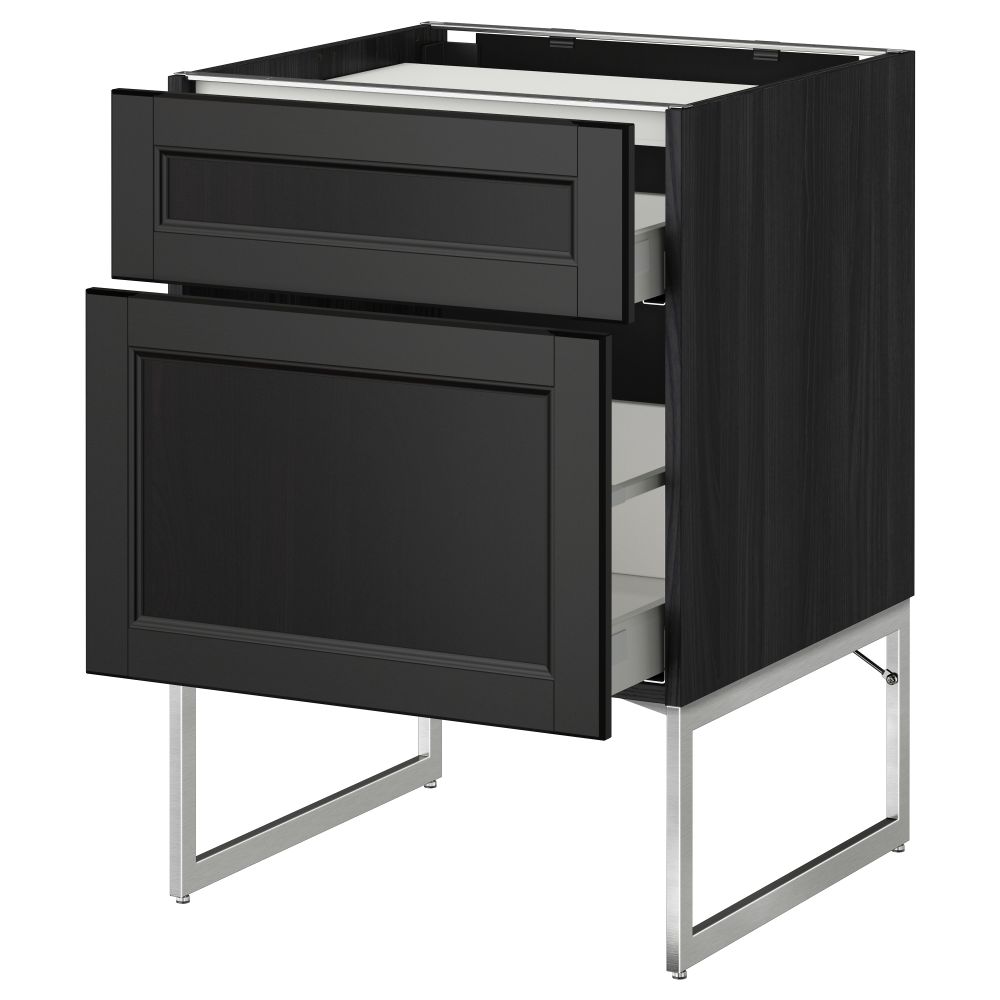 Напольный шкаф, 2 фронтальных панели, 3 ящика МЕТОД / МАКСИМЕРА, черный, Лаксарби черно-коричневый - схема-чертеж с размерами