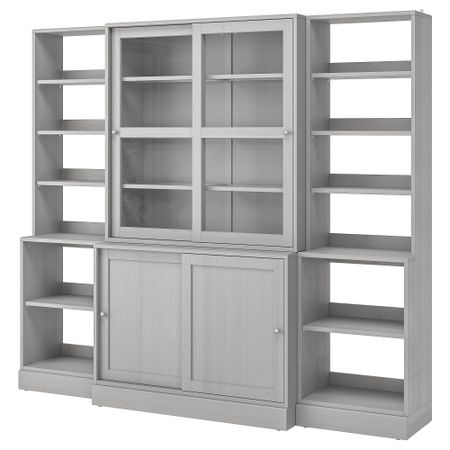 Комбинация с раздвижными дверьми, 243x47x212 см, серый IKEA HAVSTA ХАВСТА 892.752.32