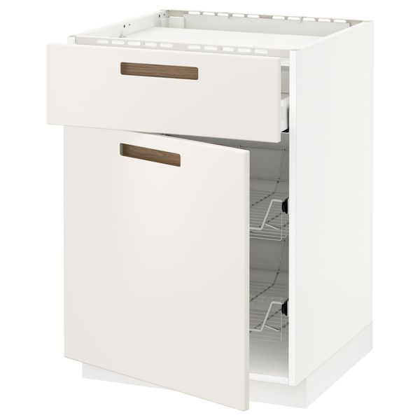 Напольный шкаф для варочной панели, ящик, 2 проволочных корзины МЕТОД / МАКСИМЕРА, белый, Мэрста белый (60x60 см) - схема-чертеж с размерами