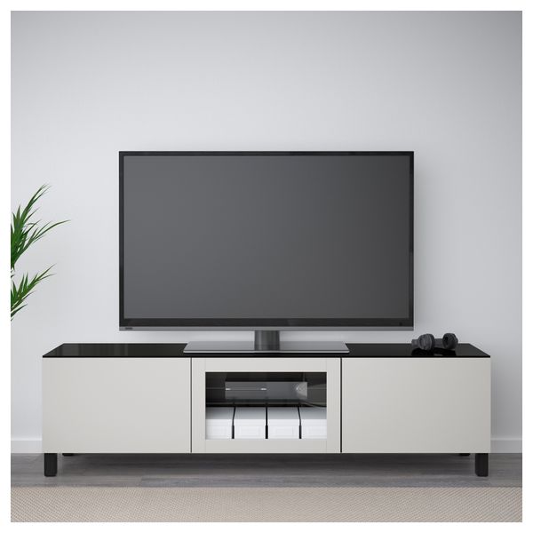 Тумба под ТВ, с дверцами БЕСТО, черно-коричневый Синдвик, Лаппвикен светло-серый прозрачное стекло - фото 2