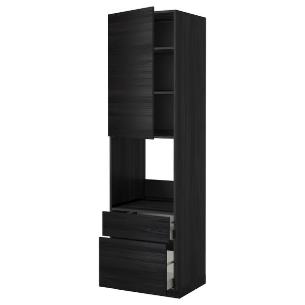 Высокий шкаф для духовки + дверца, 2 фронтальные панели, 1 средняя, 1 встроенный ящ, черный, Тингсрид черный 60x60x220 см IKEA - фото 1