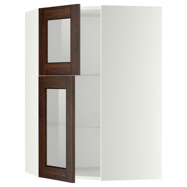 Угловой навесной шкаф + полки, 2 стеклянные дверцы МЕТОД, белый, Эдсерум коричневый (68x100 см) - схема-чертеж с размерами