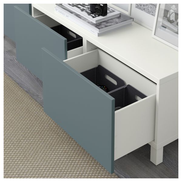 Комбинация для хранения с ящиками БЕСТО, белый, Вальвикен серо-бирюзовый (180x40x48 см) - схема-чертеж с размерами