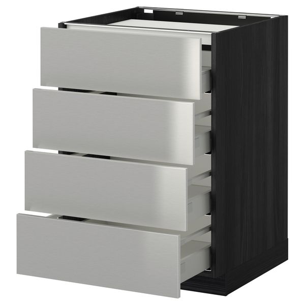 Напольный шкаф, 4 фронтальных панели, 4 ящика МЕТОД / МАКСИМЕРА, черный, Гревста нержавеющ сталь - фото 1