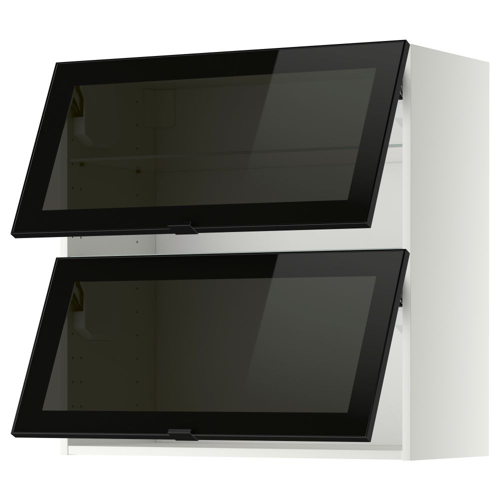 Навесной горизонтальный шкаф, 2 зеркальная дверцами МЕТОД, белый, Ютис дымчатое стекло - схема-чертеж с размерами