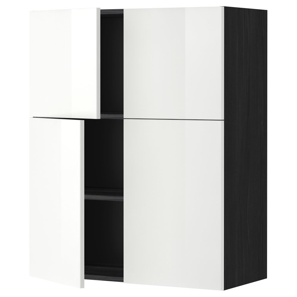 Навесной шкаф с полками, 4 дверцы МЕТОД, черный, Рингульт белый (80x100 см) - схема-чертеж с размерами