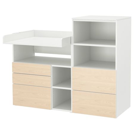 Пеленальный стол, белый береза/со стеллажом 150x79x123 см IKEA SMÅSTAD СМОСТАД / OPPHUS ОПХУС 794.839.34