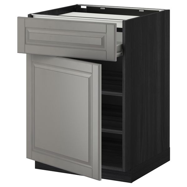 Напольный шкаф для варочной панели, ящик, полка, дверцы МЕТОД / ФОРВАРА, черный, Будбин серый (60x60 см) - фото 1