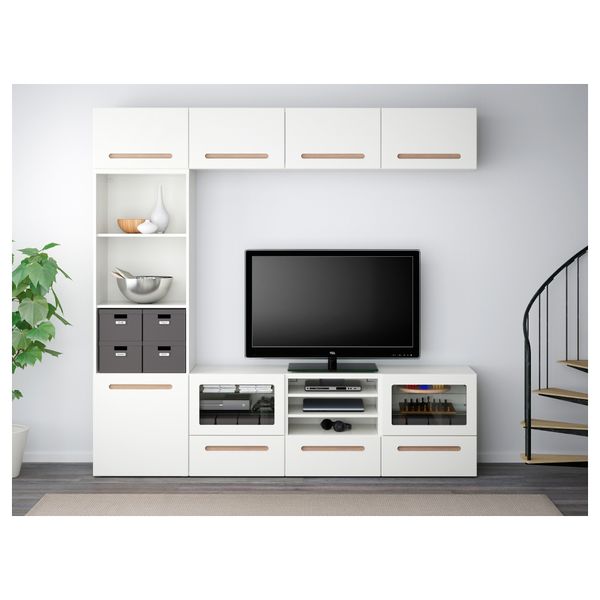 Шкаф для ТВ, комбинированный, стекляные дверцы БЕСТО, Марвикен белый прозрачное стекло (240x40x230 см) - фото 2