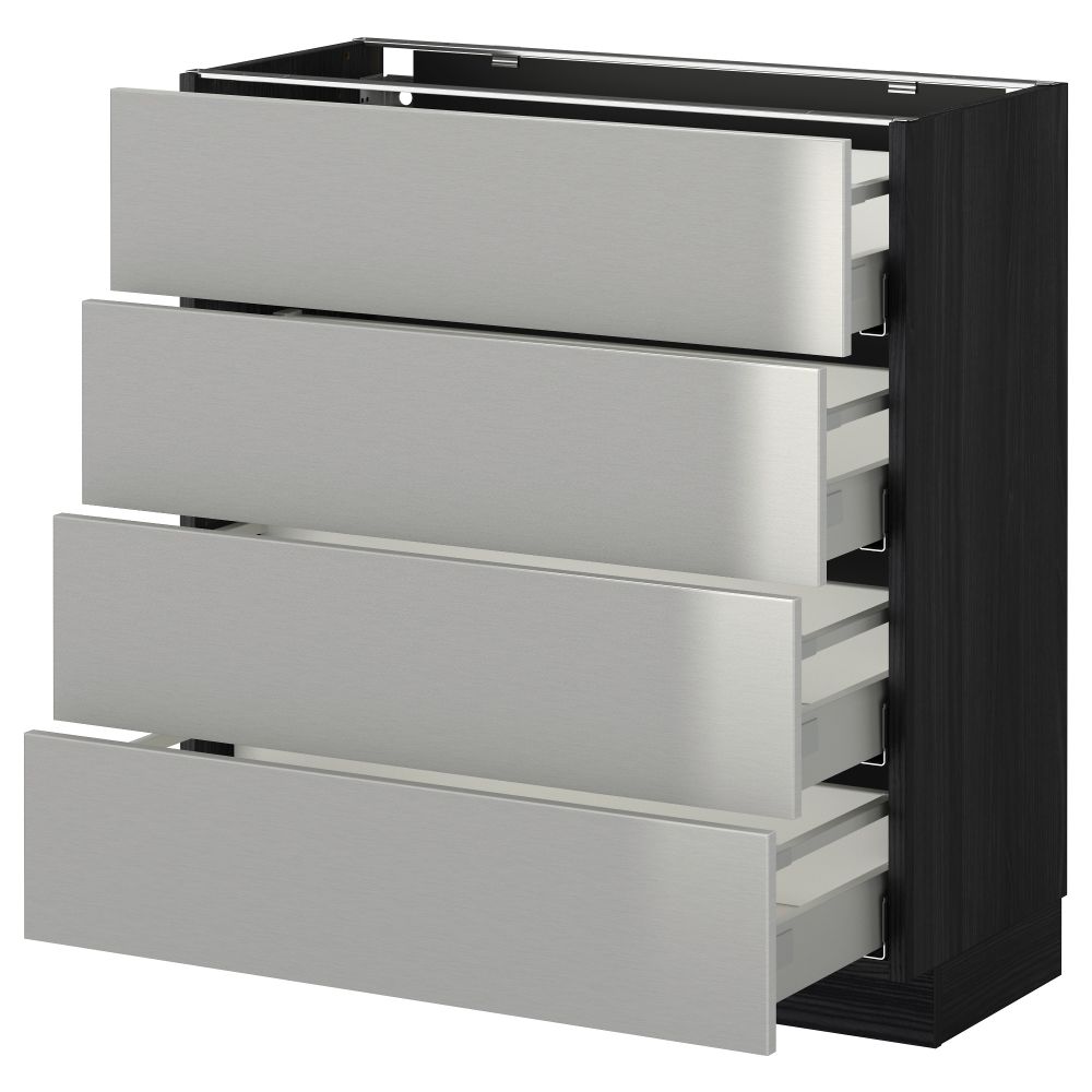 Напольный шкаф 4 фронтальных панели, 4 ящика МЕТОД / МАКСИМЕРА, черный, Гревста нержавеющ сталь - схема-чертеж с размерами
