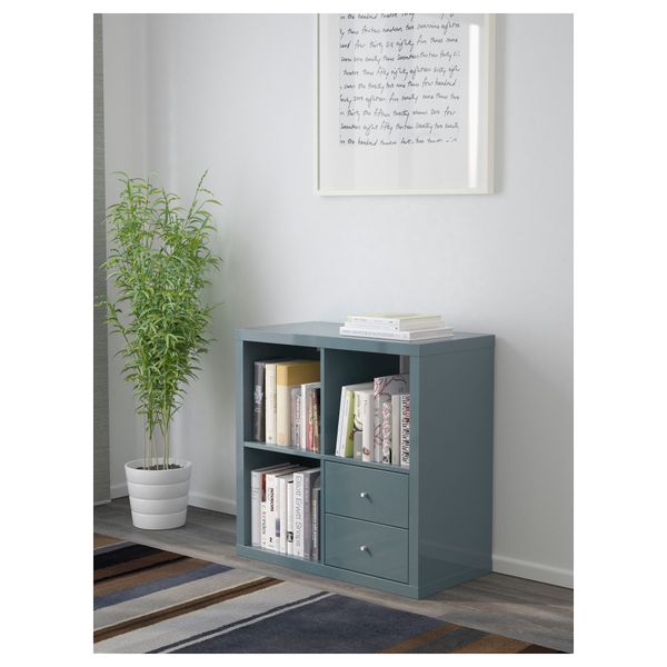 Стеллаж с ящиками КАЛЛАКС, глянцевый серо-бирюзовый (77x77 см) - схема-чертеж с размерами