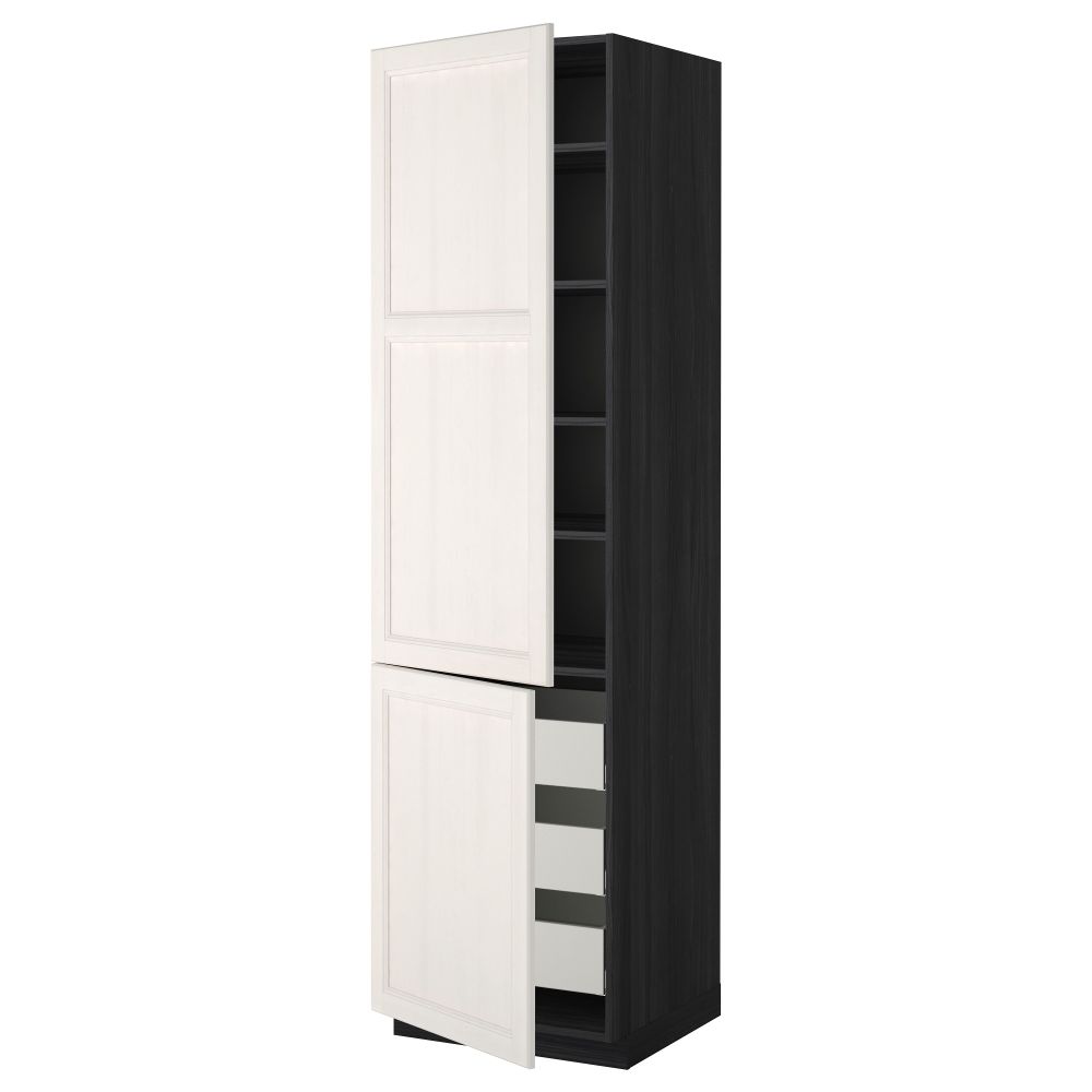 Высокий шкаф + полки, 3 ящика, 2 дверцы МЕТОД / МАКСИМЕРА, черный, Лаксарби белый - фото 1