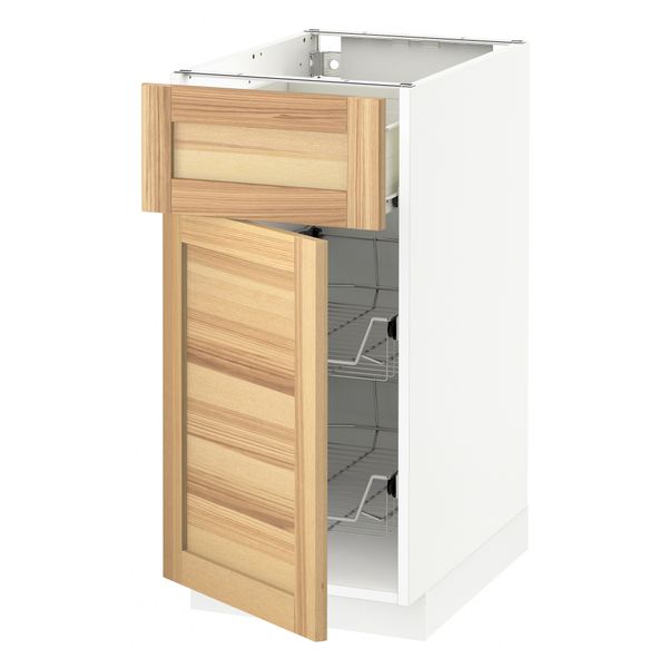 Напольный шкаф с проволочной корзиной, ящиком, дверью МЕТОД / ФОРВАРА, белый, Торхэмн ясень - схема-чертеж с размерами