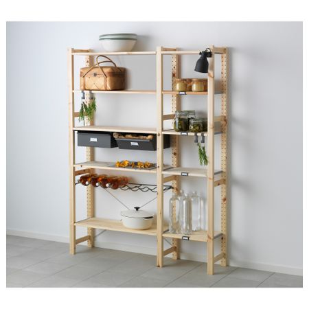 2 секции, полки/ящики ИВАР, сосна, серый (134x30x179 см)