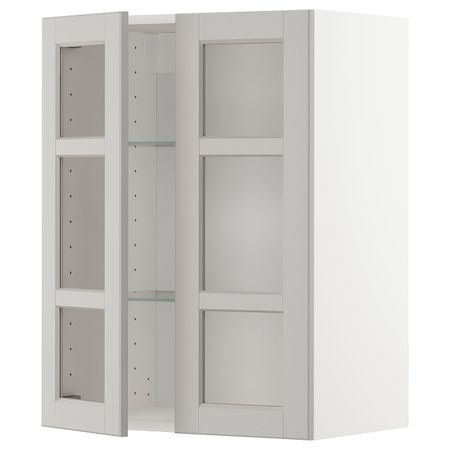 Навесной шкаф с полками, 2 стекло дв, белый/Лерхюттан светло-серый 60x80 см IKEA METOD МЕТОД 192.727.60