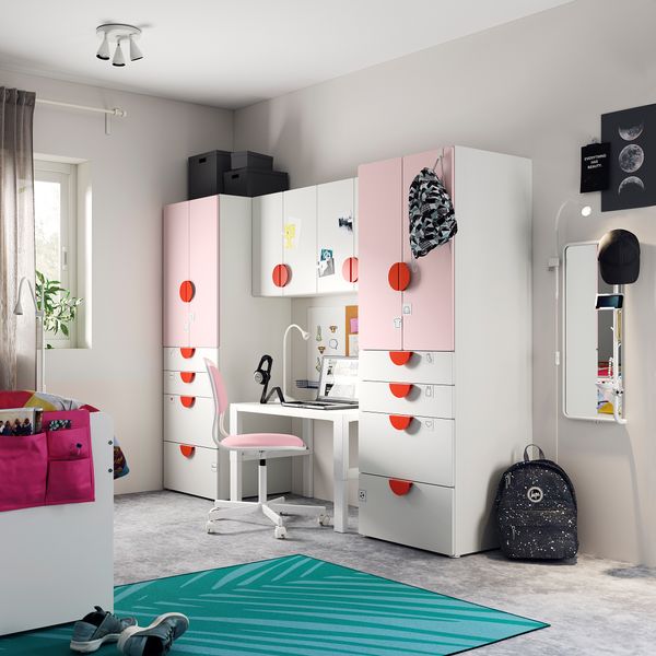 Комбинация для хранения, 240x57x181 см, белый, бледно-розовый IKEA SMÅSTAD СМОСТАД 694.319.07 - фото 3