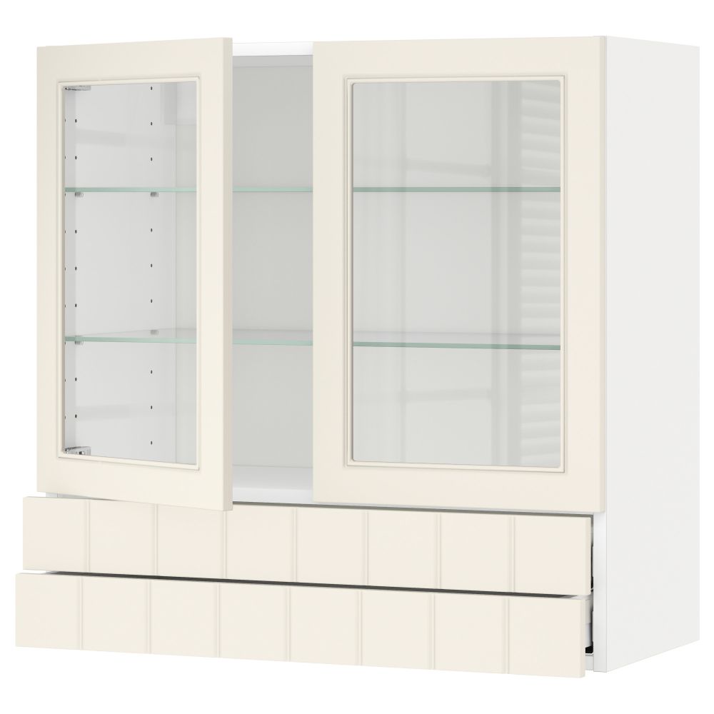 Навесной шкаф, 2 стеклянные дверцы, 2 ящика МЕТОД / МАКСИМЕРА, белый, Хитарп белый с оттенком - схема-чертеж с размерами