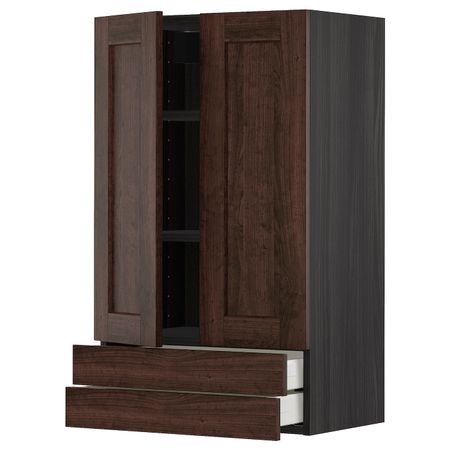 Навесной шкаф/2дверцы/2ящика, черный/Эдсерум коричневый 60x100 см IKEA МЕТОД 493.022.04
